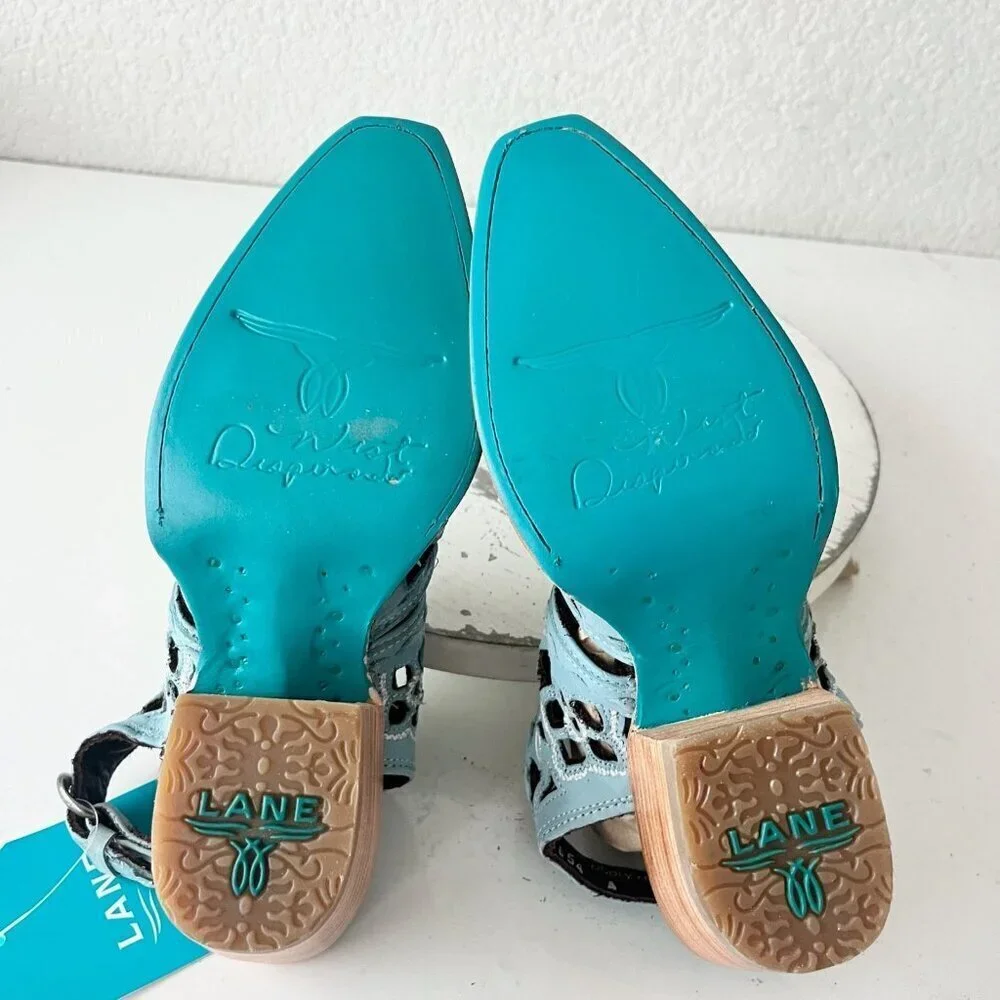 Lane Robin Slingback Mule Cowboy Boots Womens 5 Blue Cowgirl Western Short Ankle